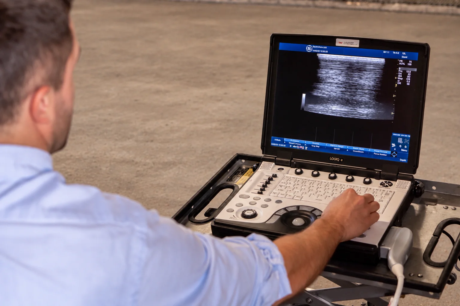Equimotion vet reviewing an ultrasound scan on a portable machine