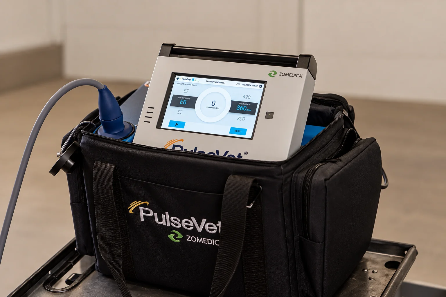 PulseVet shockwave therapy unit used by Equimotion